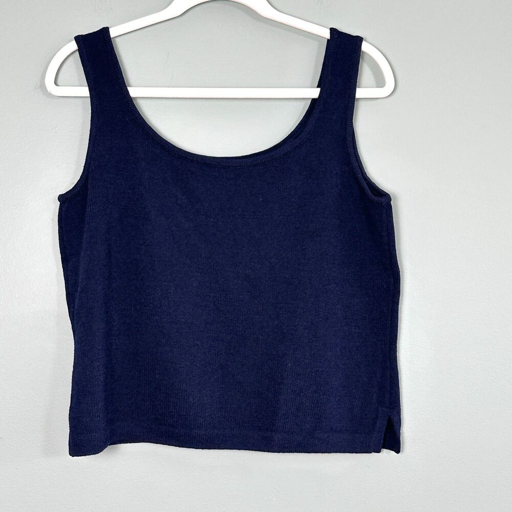 St John Santana Knit Tank Top Womens Medium Blue Sleeveless Wool Blend Dog Show